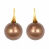 Boucles d'oreilles Dormeuses Perles de Tahiti Chocolat et Or Rose