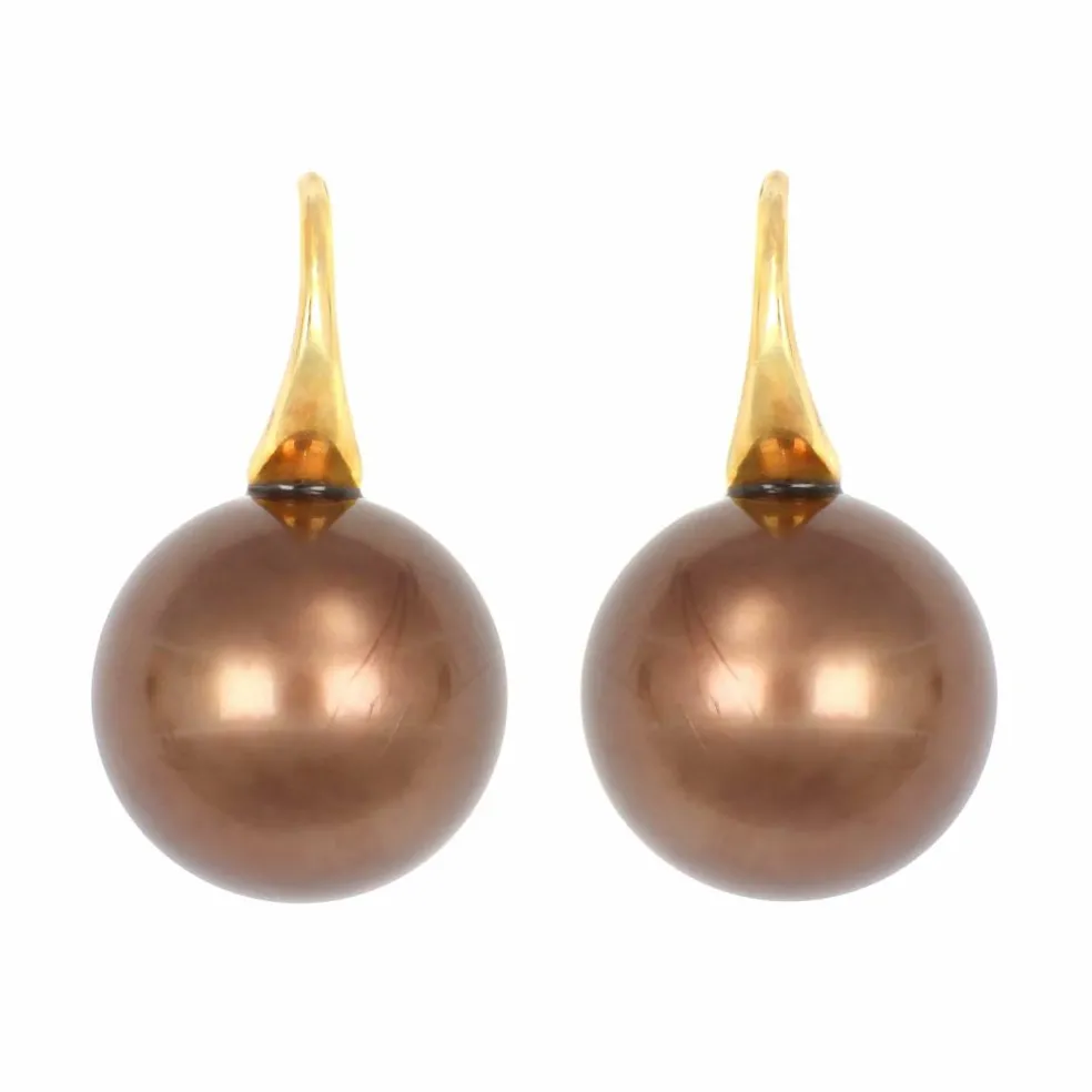 Boucles d'oreilles Dormeuses Perles de Tahiti Chocolat et Or Rose