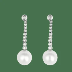 BOUCLES D'OREILLES "DORMEUSES" OR BLANC DIAMANTS ET PERLES