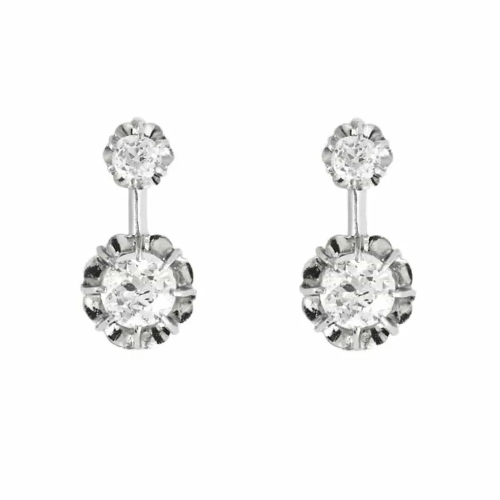 Boucles d’oreilles Dormeuses Platine et Diamants 1ct