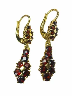 Boucles d'oreilles dormeuses en or jaune et grenats de perpignan