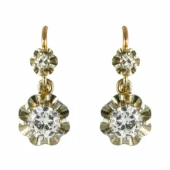 Boucles d'oreilles dormeuses diamants 2 ors