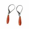 Boucles d’oreilles dormeuses pendantes or blanc corail