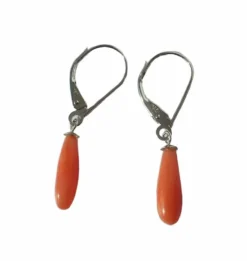 Boucles d’oreilles dormeuses pendantes or blanc corail