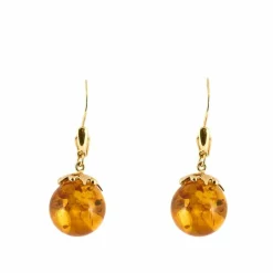 Boucles d'oreilles dormeuses or jaune et ambre