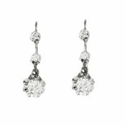 Boucles d’Oreilles Dormeuses Or blanc Diamants Époque Art Déco