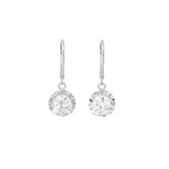 Boucles d'Oreilles Dormeuses Diamants 1.70 Carats Platine Or Gris 18 Carats