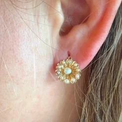 Boucles d'oreilles Dormeuses anciennes Perles de culture Or Rose 18 K