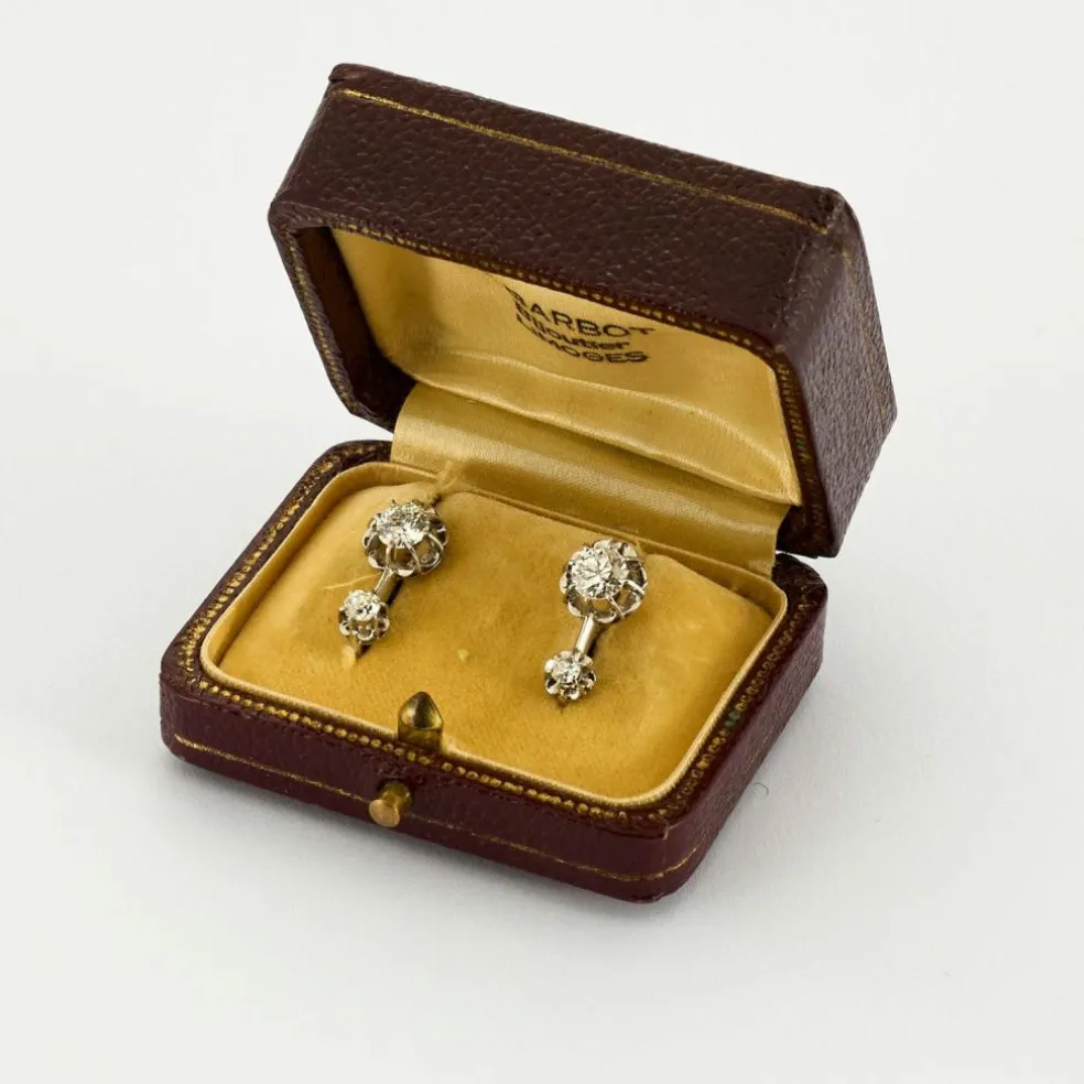 Boucles d’oreilles Dormeuses Platine et Diamants 1ct