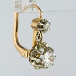Boucles d'oreilles dormeuses diamants 2 ors