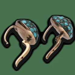 Boucles d'oreilles dormeuses turquoises diamant.