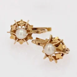 Boucles d'oreilles dormeuses or rose et perles de culture