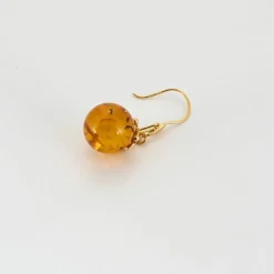 Boucles d'oreilles dormeuses or jaune et ambre