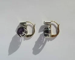 Boucles d’oreilles dormeuses améthyste or et argent