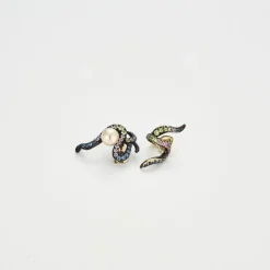 Boucles D'Oreilles dépareillées Or & Pierres de couleurs