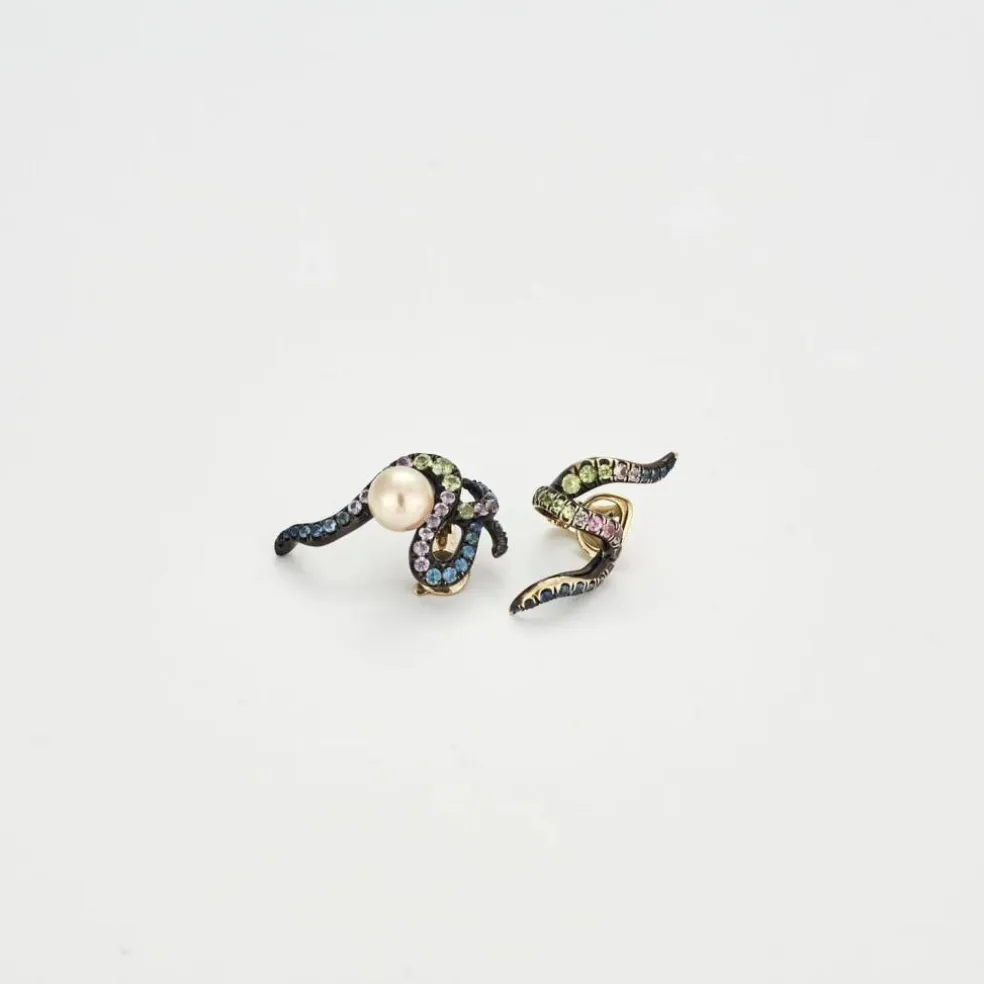 Boucles D'Oreilles dépareillées Or & Pierres de couleurs