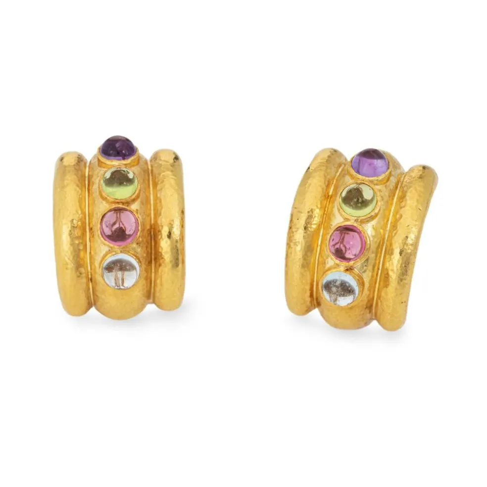 Boucles d'oreilles Elizabeth Locke en pierres précieuses Amalfi Tutti Frutti Créoles larges