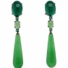 Boucles d'oreilles en agate verte et jade, serties d'émeraudes 32 carats