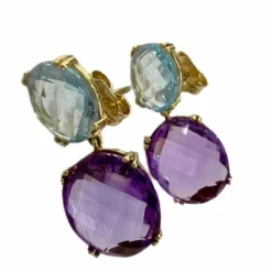 Boucles d'oreilles en or 18 carats avec améthystes et aigue-marine (marque Tous)