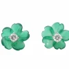 Boucles d'oreilles en or 0,18 carat avec fleur précieuse verte et gros diamants