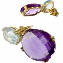 Boucles d'oreilles en or 18 carats avec améthystes et aigue-marine (marque Tous)