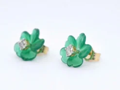 Boucles d'oreilles en or 0,18 carat avec fleur précieuse verte et gros diamants