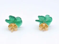 Boucles d'oreilles en or 0,18 carat avec fleur précieuse verte et gros diamants