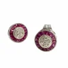 Boucles d'oreilles en or blanc, rubis et diamants de style Art Déco avec certificat HRD