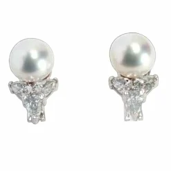 Boucles d'oreilles en or blanc, perles australiennes, diamants naturels 2,22 ct