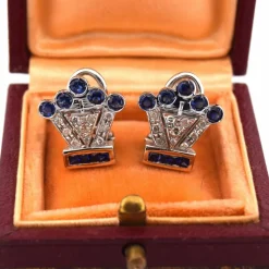 Boucles d'oreilles en or blanc avec diamants et saphirs