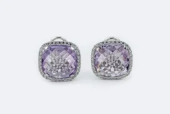 Boucles d'oreilles en or blanc avec améthystes et diamants