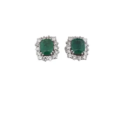 Boucles d'oreilles en or blanc, émeraude et diamant