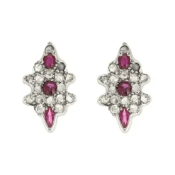 Boucles d'oreilles en or blanc diamants et rubis