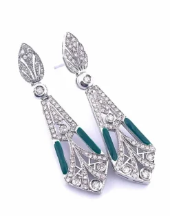 Boucles d'oreilles en or blanc avec diamants et émail vert