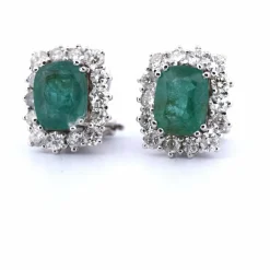 Boucles d'oreilles en or blanc, émeraude et diamant