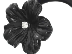Boucles d'oreilles en or blanc 0,18 carat avec fleur précieuse noire et gros diamants