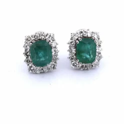 Boucles d'oreilles en or blanc, émeraude et diamant