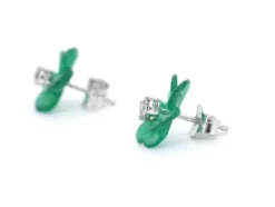Boucles d'oreilles en or blanc 0,18 carat avec fleur précieuse verte et gros diamants