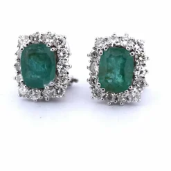 Boucles d'oreilles en or blanc, émeraude et diamant