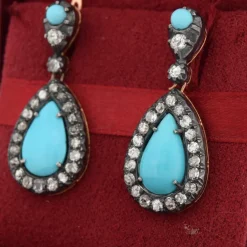Boucles d'oreilles en or et argent, turquoise naturelle
