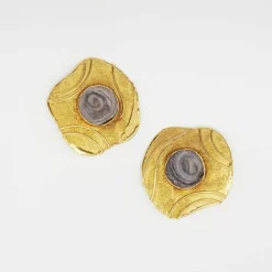 Boucles d'oreilles en or jaune avec géodes d'agate