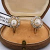 Boucles d'oreilles en or jaune avec diamants et perles, époque victorienne