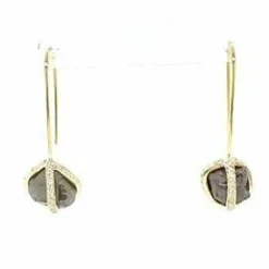 Boucles d'Oreilles en Or Jaune 18kt avec Diamants bruts et Brillants