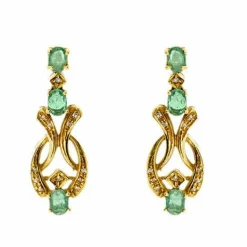 Boucles d'oreilles en or jaune avec émeraudes et diamants
