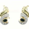 Boucles d'oreilles en or jaune et blanc serties de saphirs et de diamants