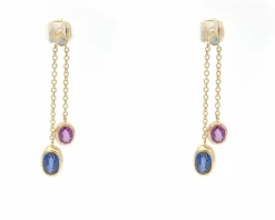 Boucles d'oreilles en or jaune avec saphirs et rubis