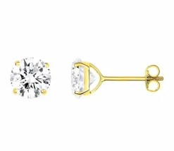 Boucles d'Oreilles En Or Jaune 18 Ct Avec Diamants 0,32 Ct.