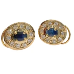 BOUCLES D'OREILLES EN OR JAUNE 18 carats avec DIAMANTS et SAPHIRS