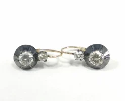 Boucles d'oreilles en or jaune et argent avec diamants