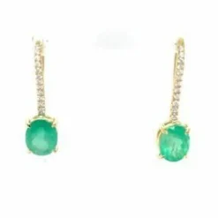 Boucles d'oreilles en or jaune avec émeraude et diamant